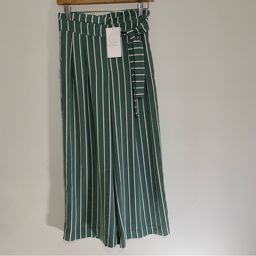 Zara Trafaluc Green and White Striped Skirt